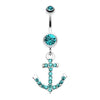 Teal Anchor Gem Sparkle Belly Button Ring