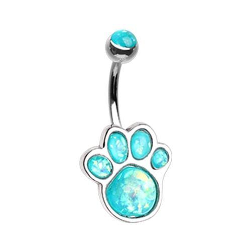 Teal Animal Lover Opal Paw Print Belly Button Ring