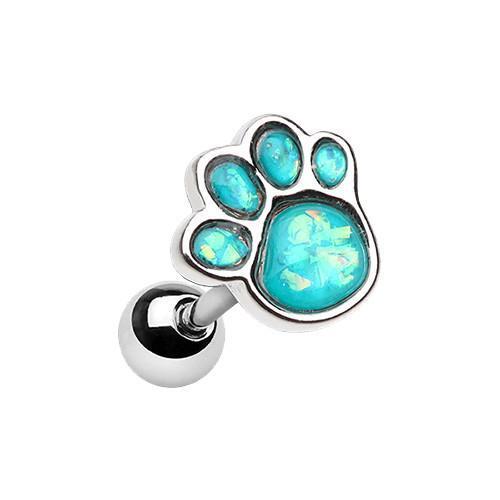 Teal Animal Lover Opal Paw Print Tragus Cartilage Barbell Earring 1 Rebel Bod