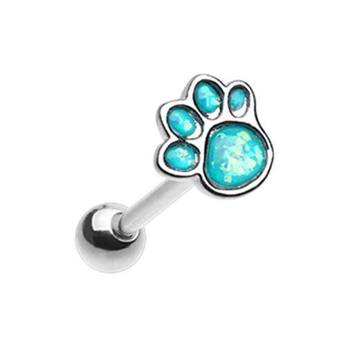 Teal Animal Lover Paw Print Barbell Tongue Ring