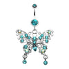 Teal/Aurora Borealis Fancy Gem Butterfly Belly Button Ring