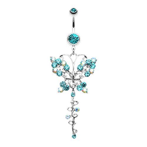 Teal/Aurora Borealis Opulent Butterfly Multi-Gem Belly Button Ring