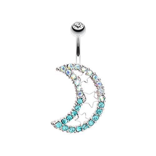 Teal/Aurora Borealis Triple Stars and Moon Belly Button Ring