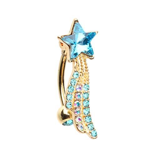 Teal/Aurora Borealis Wishing upon a Star Belly Button Ring