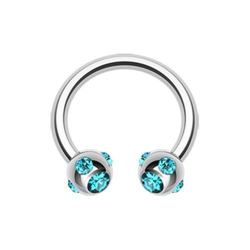 Teal Aurora Gem Ball Horseshoe Circular Barbell