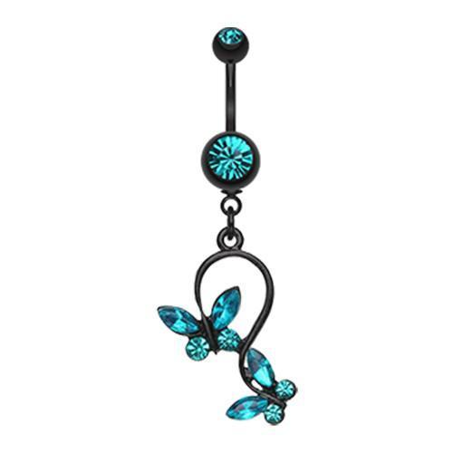 Teal Black Butterfly Gem Loop Belly Button Ring Rebel Bod