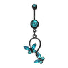 Teal Black Butterfly Gem Loop Belly Button Ring