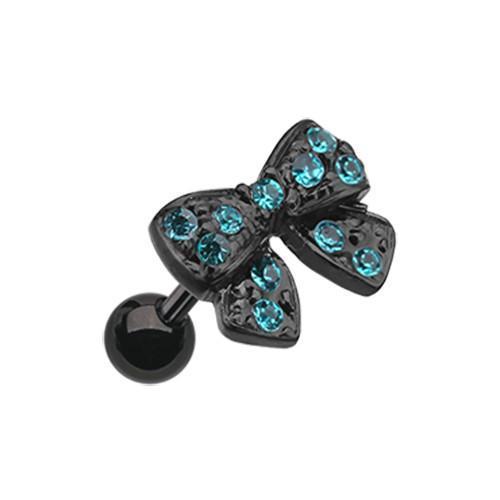 Teal Black Dainty Bow-Tie Tragus Cartilage Barbell Earring - 1 Piece