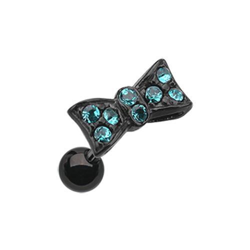 Teal Black Flap Bow-Tie Tragus Cartilage Barbell Earring - 1 Piece