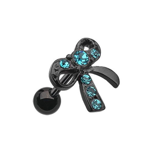Teal Black Lacy Bow-Tie Tragus Cartilage Barbell Earring - 1 Piece