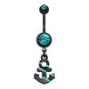 Teal Black Nautical Stripe Anchor Dangle Belly Button Ring
