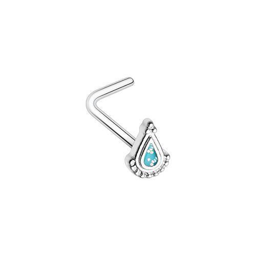 Teal Bollywood Glitter L-Shape Nose Ring