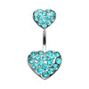 Teal Brilliant Double Hearts Belly Button Ring