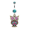 Teal Bronze Owl Sparkle Belly Button Ring