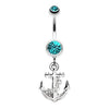 Teal Classic Anchor Dangle Belly Button Ring