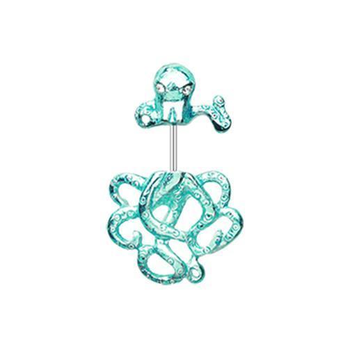 Teal/Clear Evil Octopus Fake Taper Earring - 1 Pair