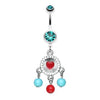 Teal Colorful Heart Dream Catcher Belly Button Ring