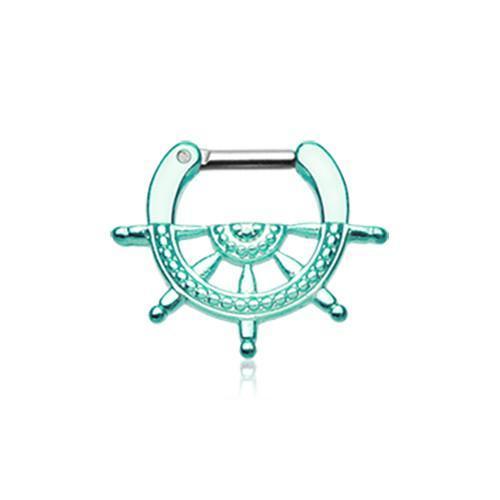Teal Nautical Wheel Septum Clicker / Daith Clicker - 1 Piece