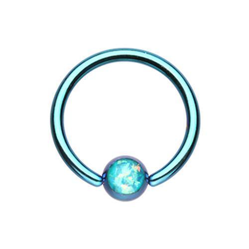 Teal Synthetic Opal Ball Captive Bead Ring