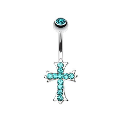 Teal Cross Sparkle Belly Button Ring