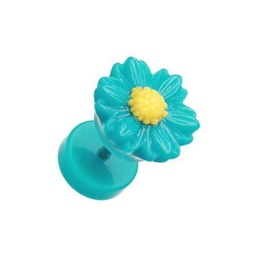 Teal Cutesy Daisy Flower Acrylic Fake Plug - 1 Pair