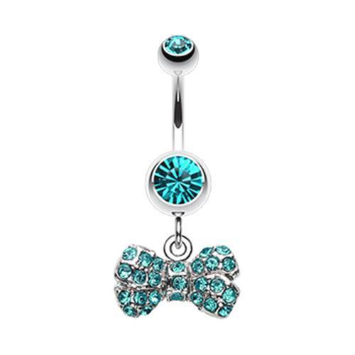 Teal Dainty Bow-Tie Belly Button Ring