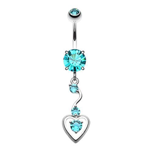 Teal Dainty Dangled Heart Belly Button Ring