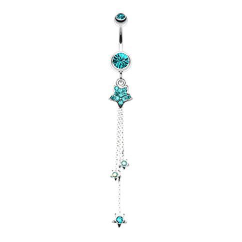 Teal Delicate Star Sparkles Belly Button Ring