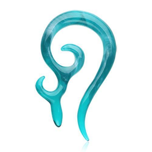 Teal Devil's Horn Acrylic Ear Gauge Spiral Hanging Taper - 1 Pair