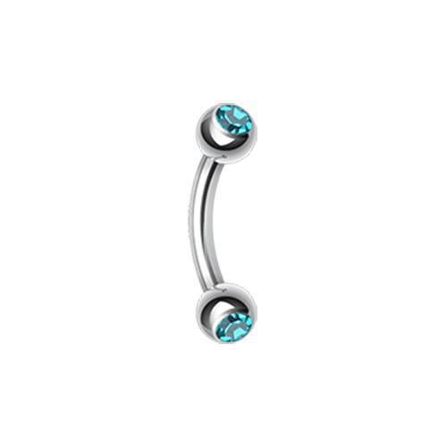 Teal Double Gem Ball Curved Barbell Eyebrow Ring
