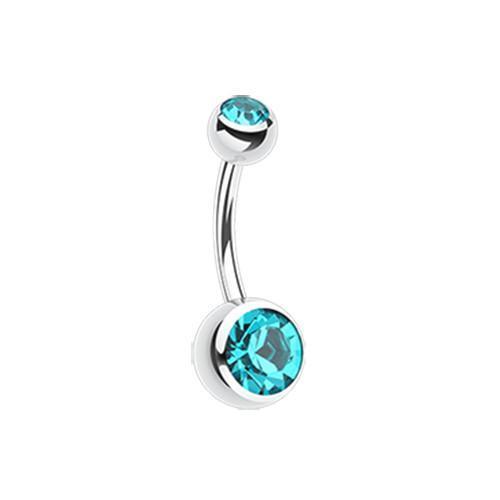 Teal Double Gem Ball Steel Belly Button Ring