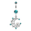 Teal Elegant Sparkle Moon Belly Button Ring