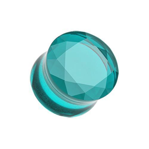 Teal Faceted Pyrex Glass Gemstone Double Flared Ear Gauge Plug - 1 Pair