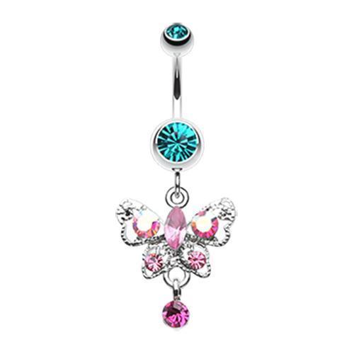 Teal/Fuchsia Butterfly Gleam Belly Button Ring