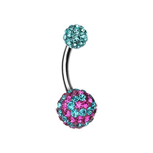 Teal/Fuchsia Dazzling Spiral Multi-Sprinkle Dot Belly Button Ring