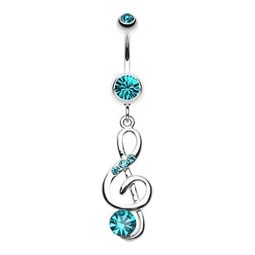 Teal G-Clef Bling Belly Button Ring