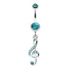 Teal G Clef Music Note Sparkle Belly Button Ring