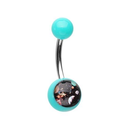 Teal Galaxy Gaze Acrylic Logo Belly Button Ring