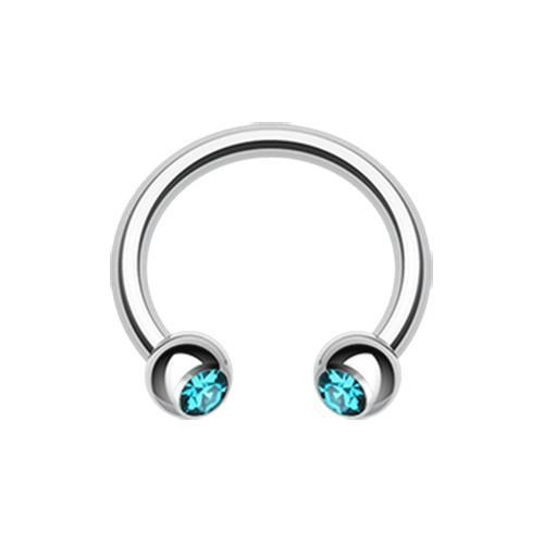 Teal Gem Ball Horseshoe Circular Barbell