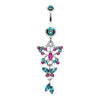 Teal Glam Butterfly Fall Fancy Belly Button Ring