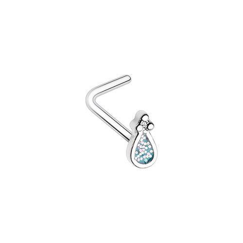 Teal Glamourous Sparkling Teardrop L-Shape Nose Ring