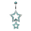 Teal Glistening Double Star Belly Button Ring