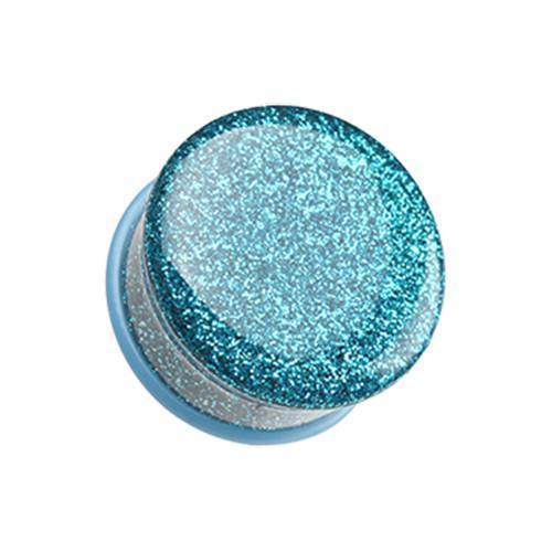 Teal Glitter Shimmer Single Flared Ear Gauge Plug - 1 Pair