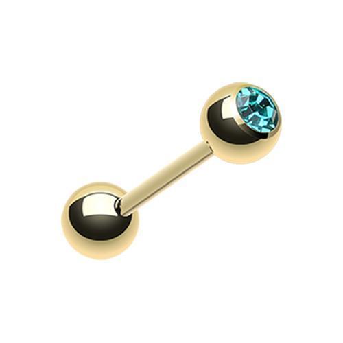 Teal Gold Plated Gem Ball Barbell Tongue Ring