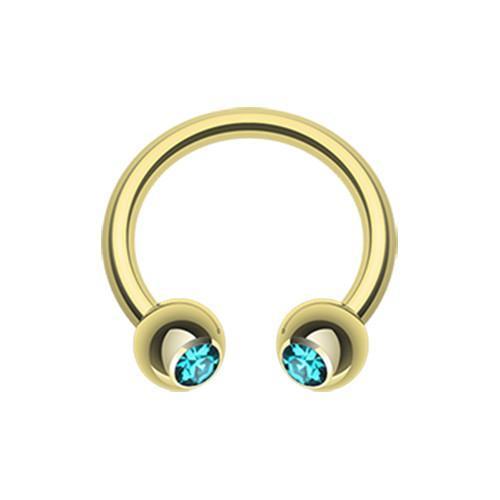 Teal Gold Plated Gem Ball Horseshoe Circular Barbell