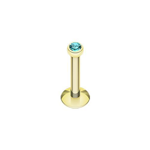 Teal Gold Plated Gem Ball Internally Threaded Labret