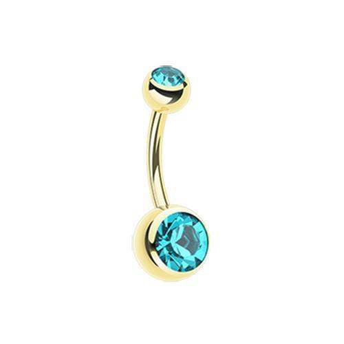 Belly Ring - No Dangle Teal Gold PVD Double Gem Ball Steel Belly Button Ring -Rebel Bod-RebelBod