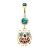 Teal Golden Baby Owl Sparkle Belly Button Ring