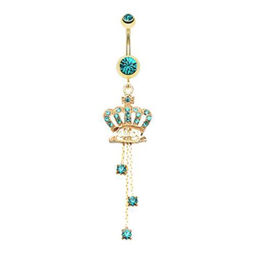 Teal Golden Juicy Crown Sparkle Belly Button Ring