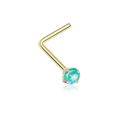 Teal Golden Opal Sparkle Prong Set L-Shaped Nose Ring